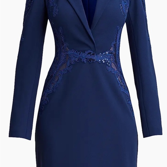Tadashi Shoji Dresses & Skirts - Tadashi Shoji Navy Long Sleeve Lace-Trim Sheath Dress